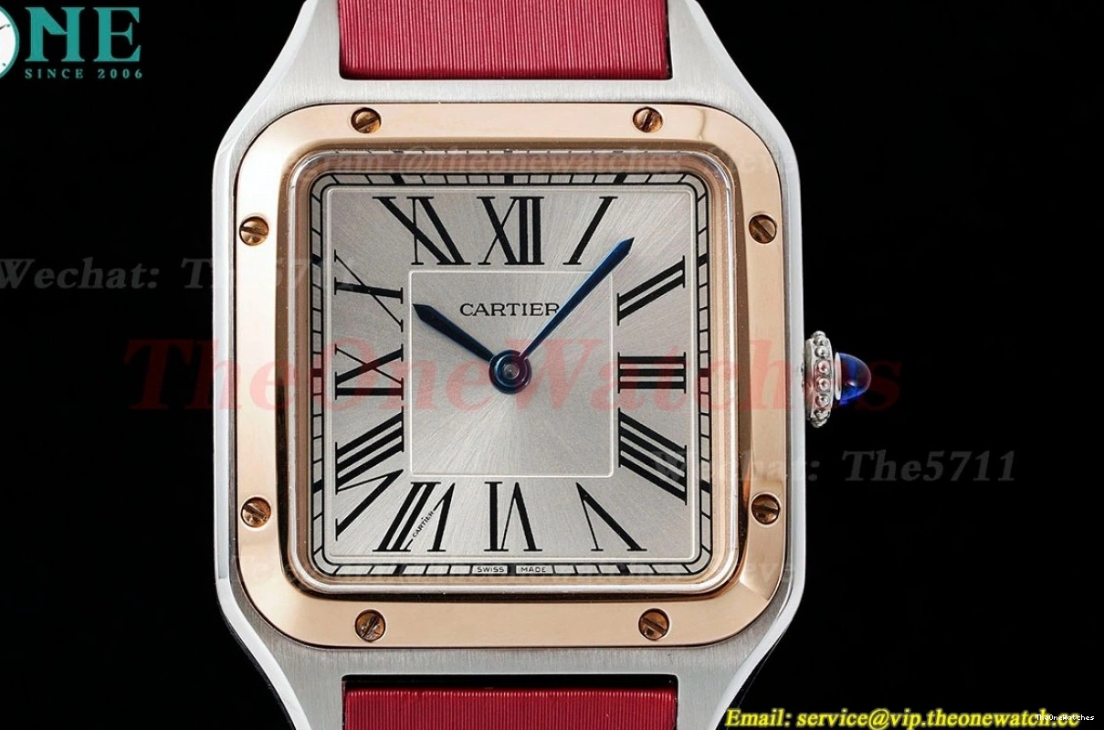 Dumont Santos Silver RG Quartz AF Dial Red SA 0408
